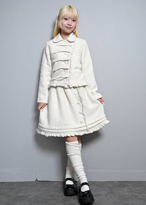 button frill tweed skirt