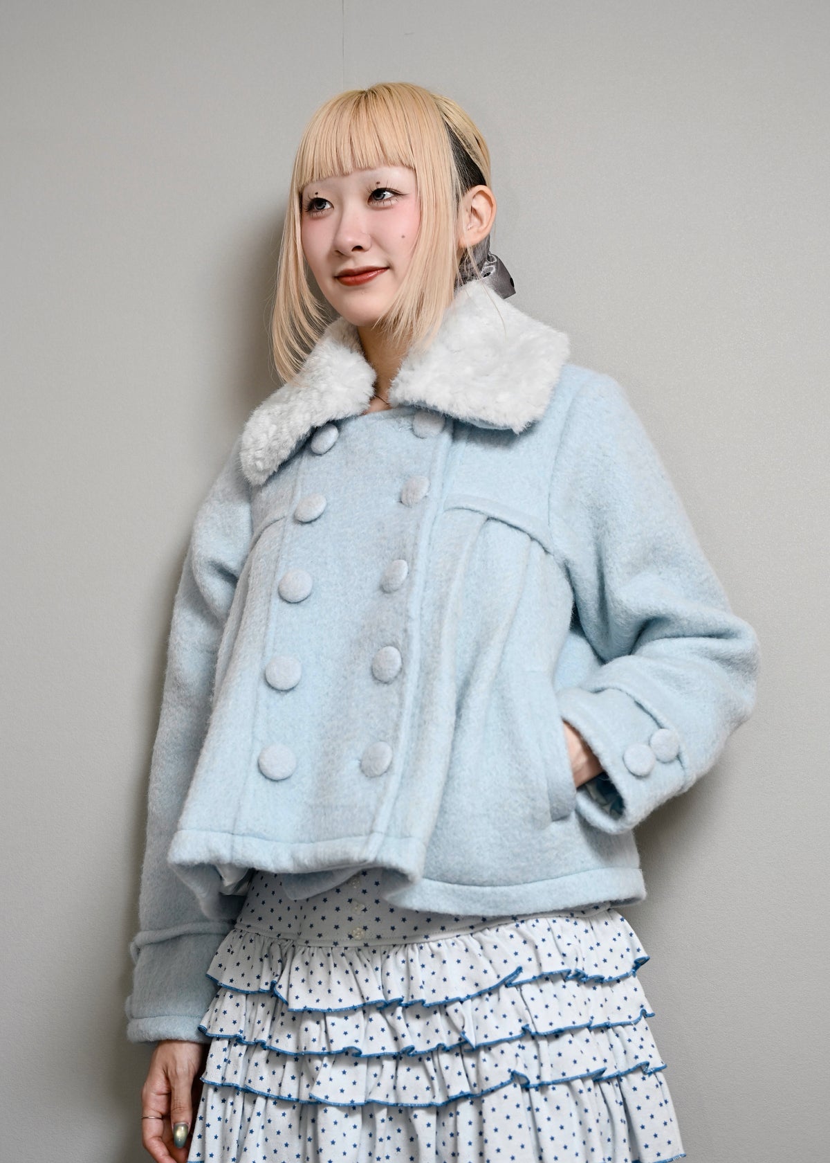 grace fur collar wool coat