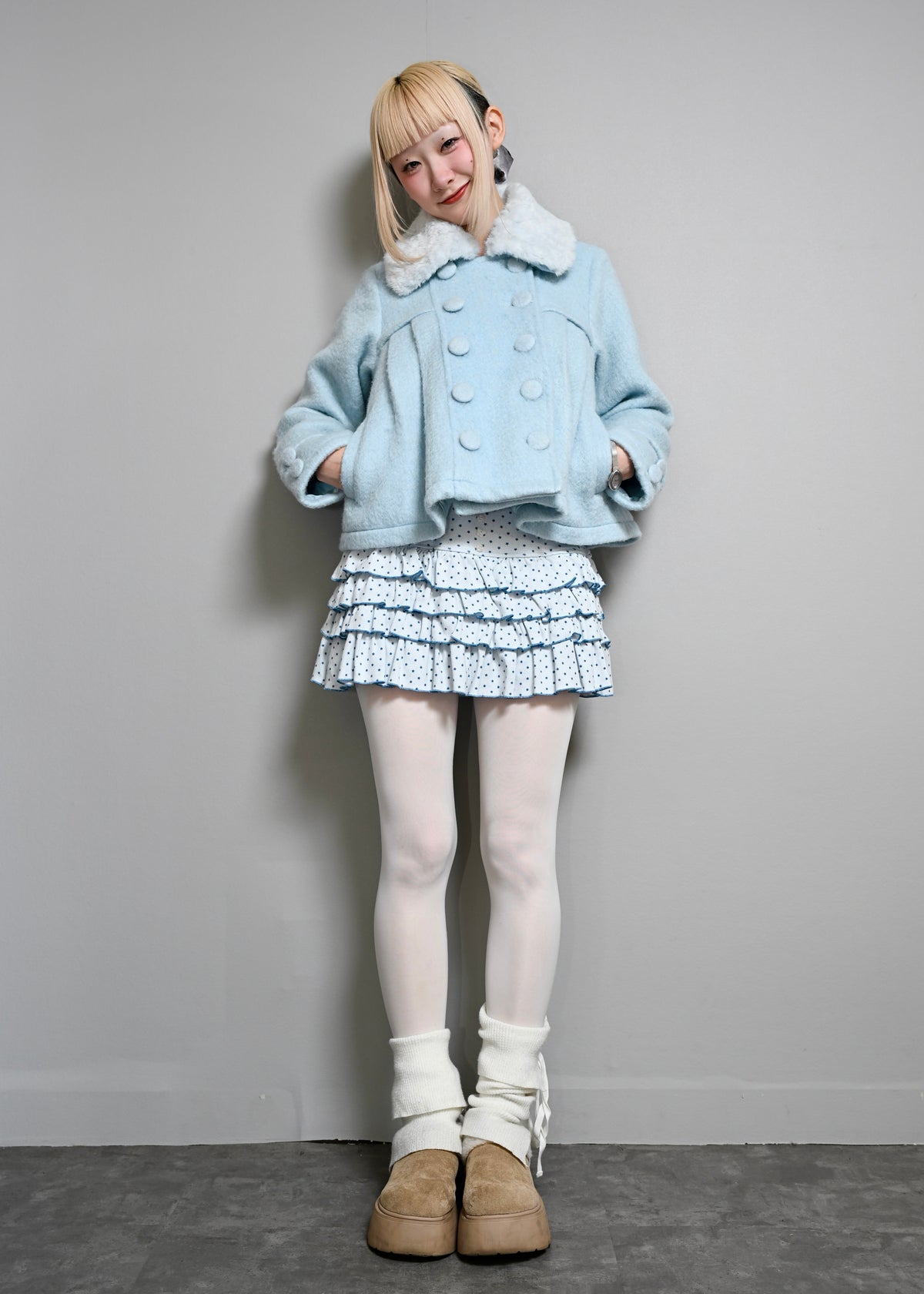 grace fur collar wool coat