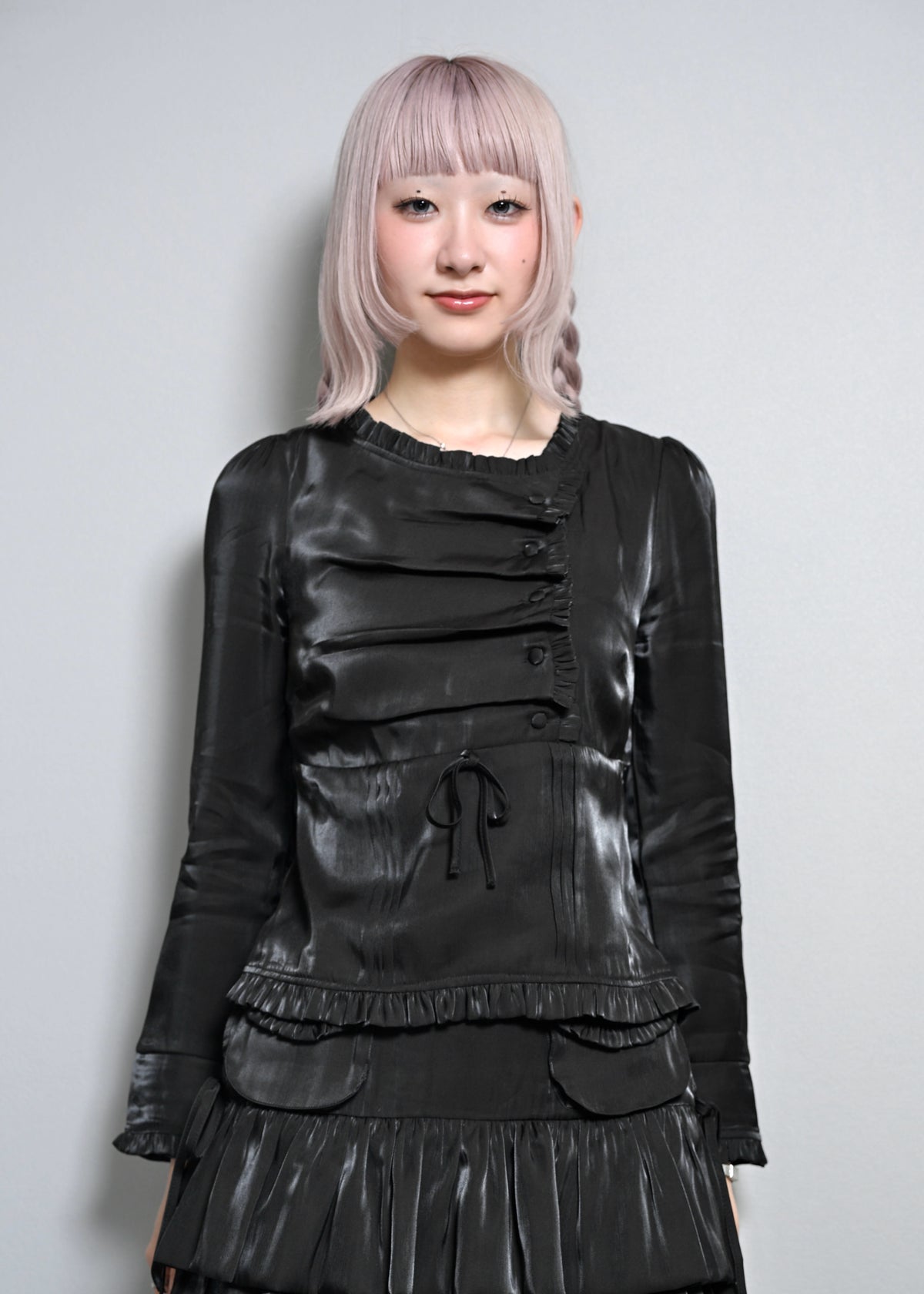 button up shimmer blouse