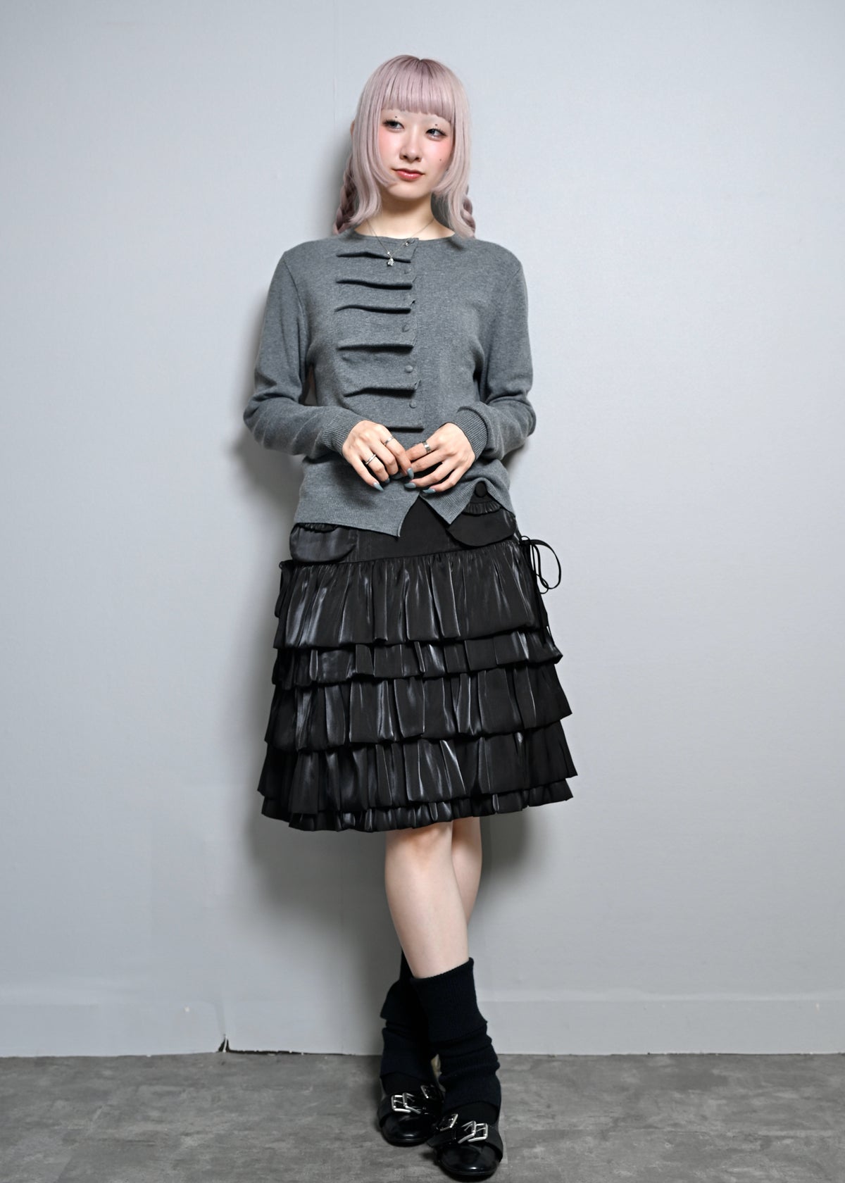 cargo frill shimmer tiered skirt