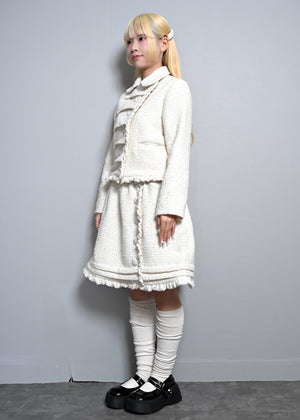 button frill tweed skirt