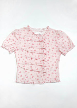 flower waffle frill button-up Tee