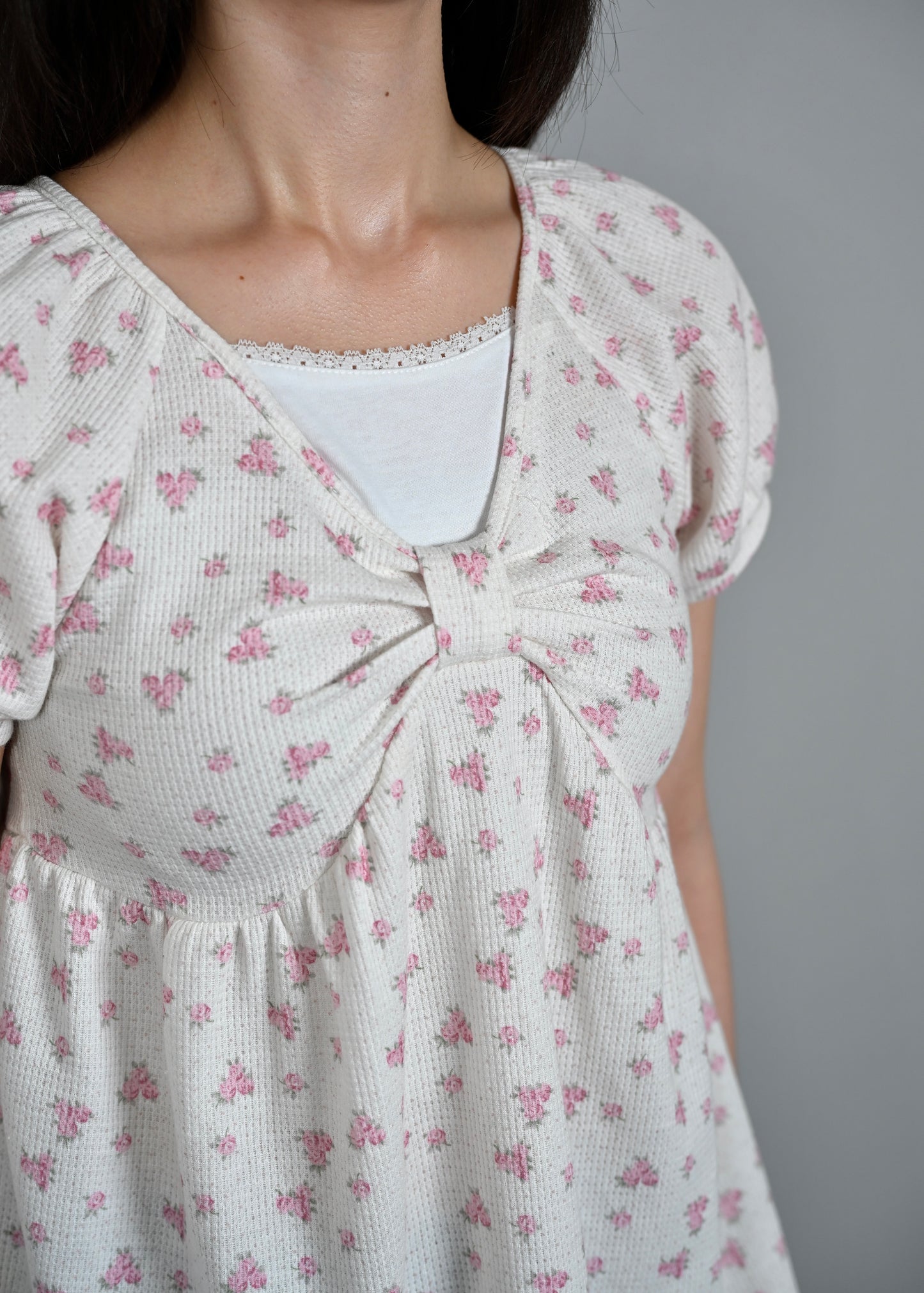 【8月初旬発送】flower waffle ribbon tunic