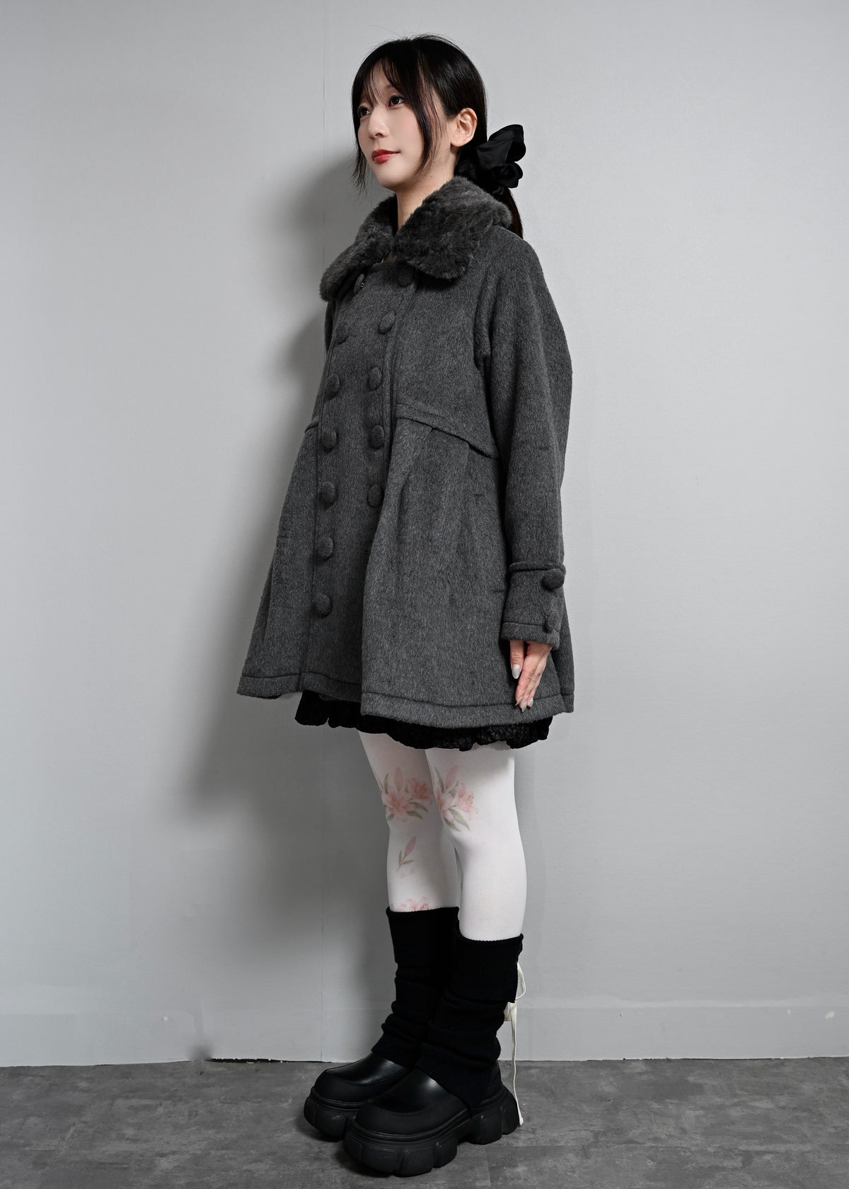 grace fur collar wool long coat