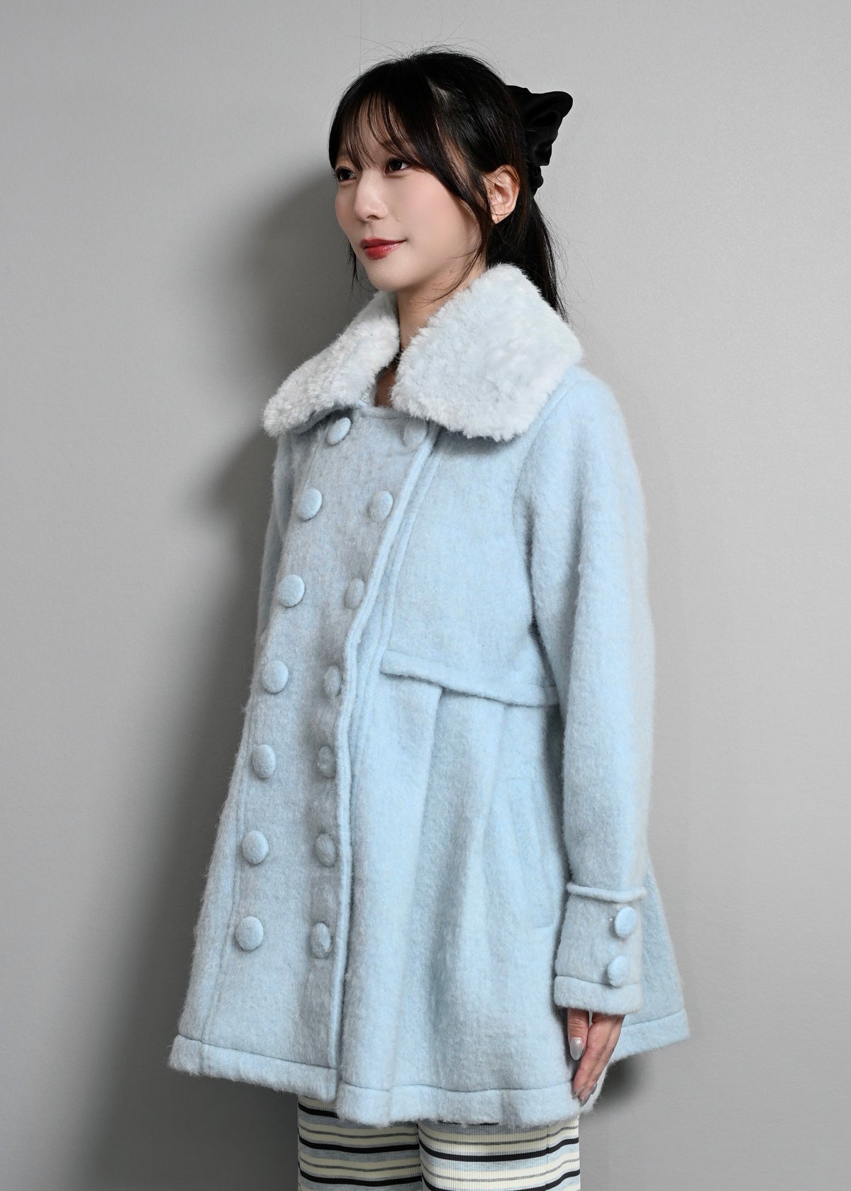 grace fur collar wool long coat