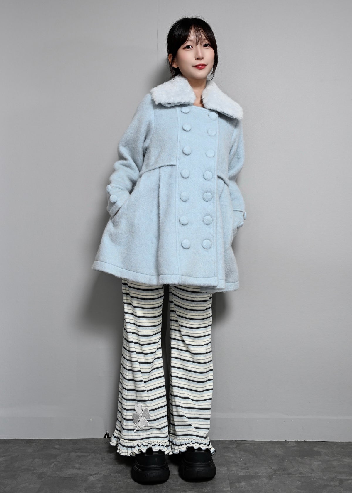 grace fur collar wool long coat
