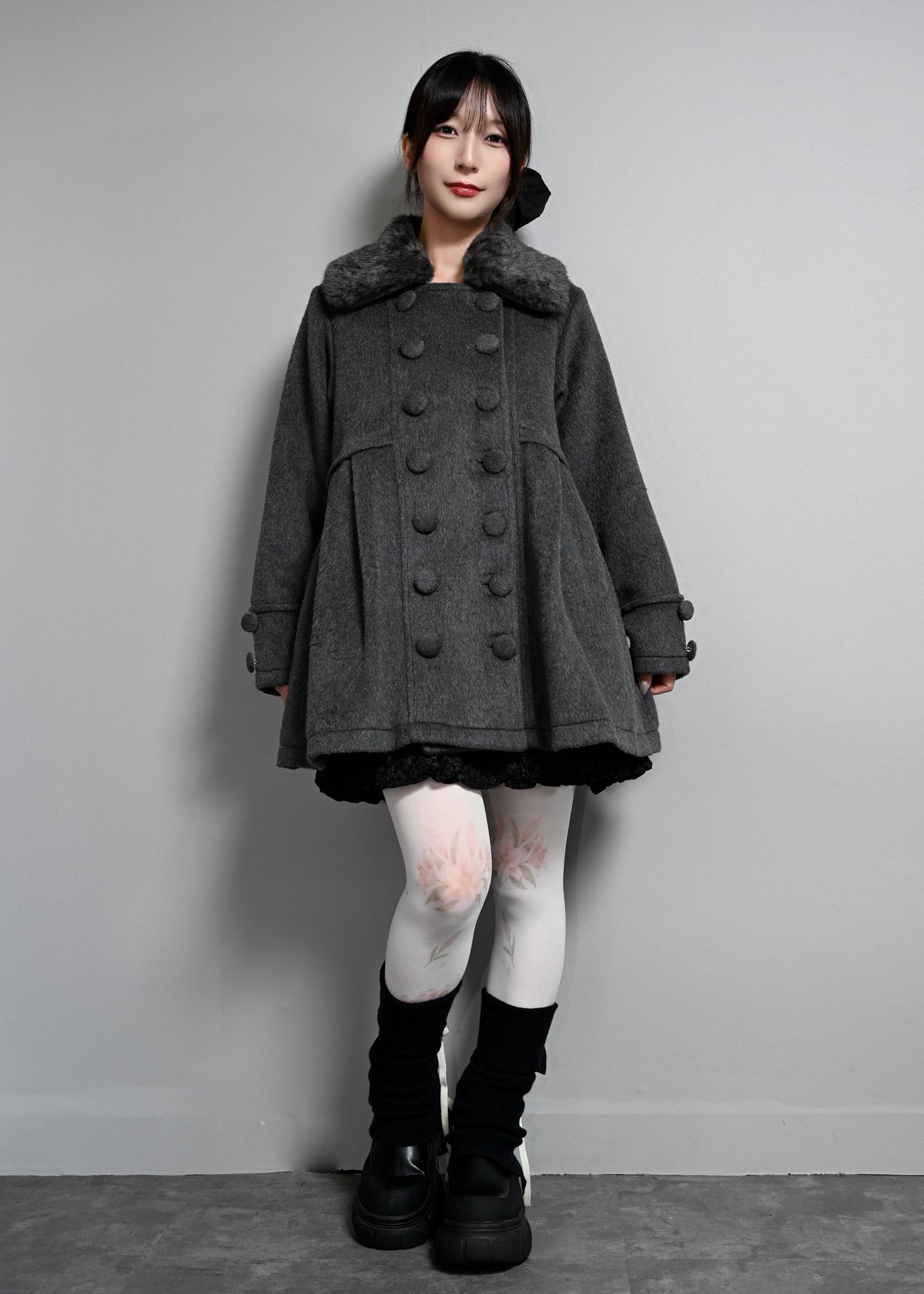grace fur collar wool long coat