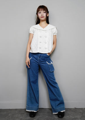 cotton dot stitch sailor blouse