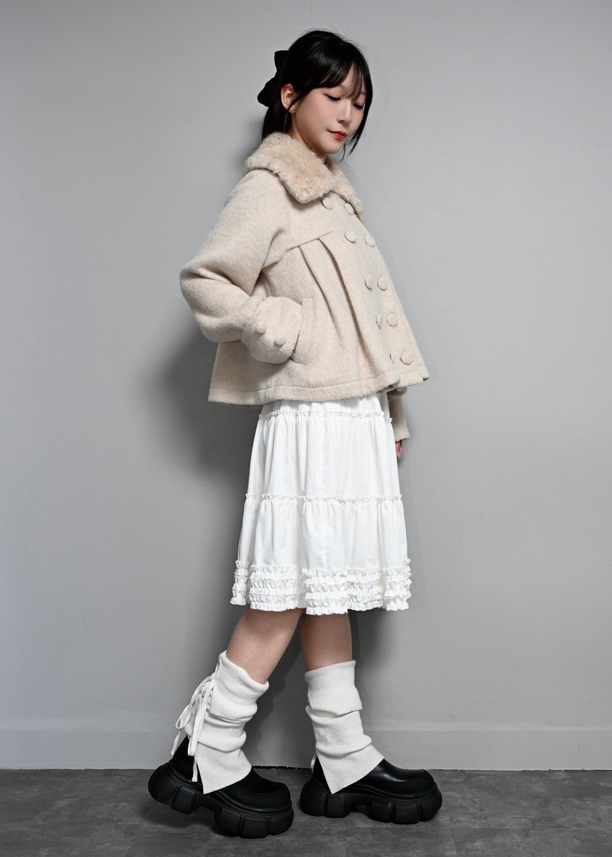 grace fur collar wool coat