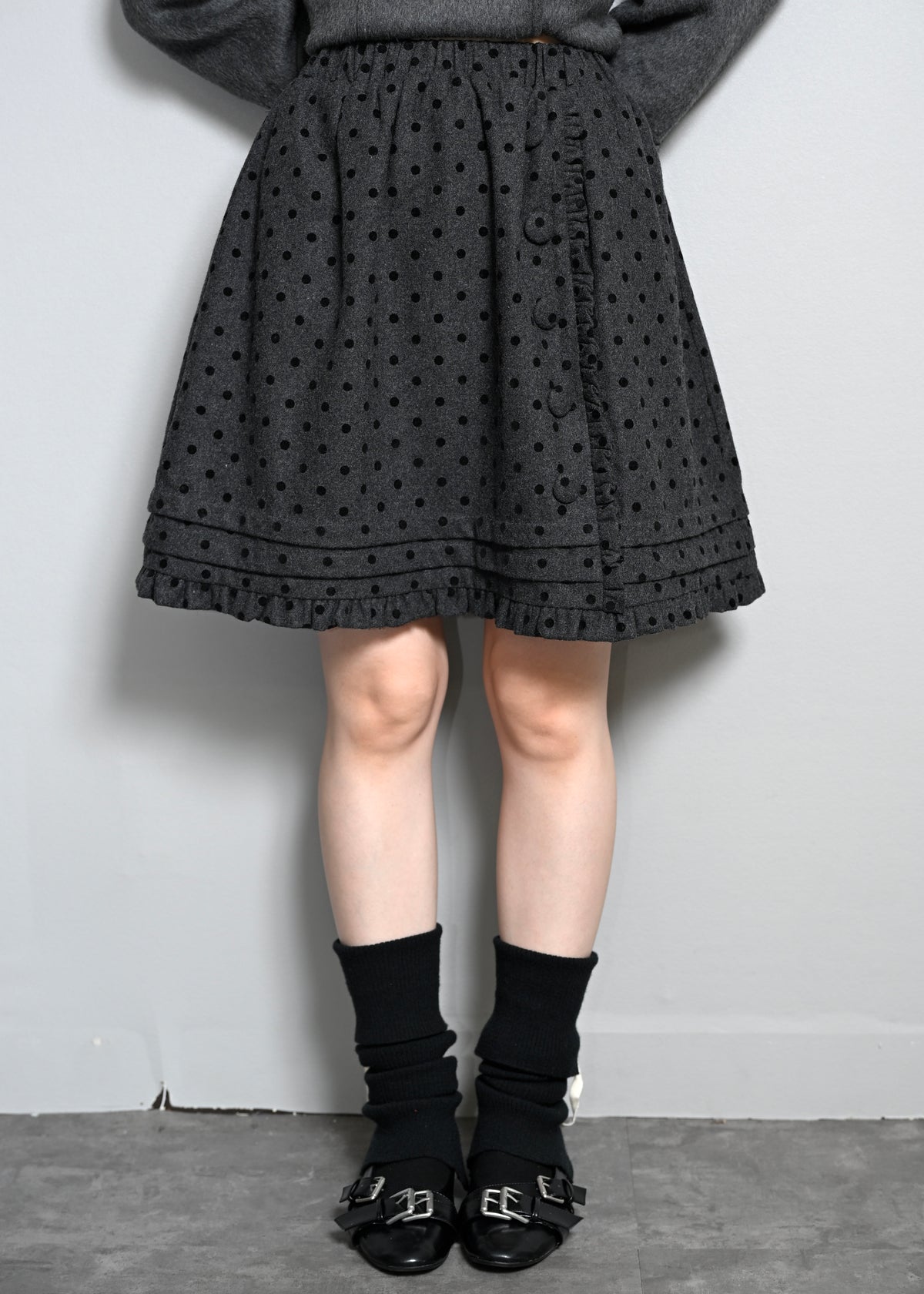 button frill wool dot skirt