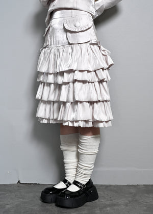 cargo frill shimmer tiered skirt