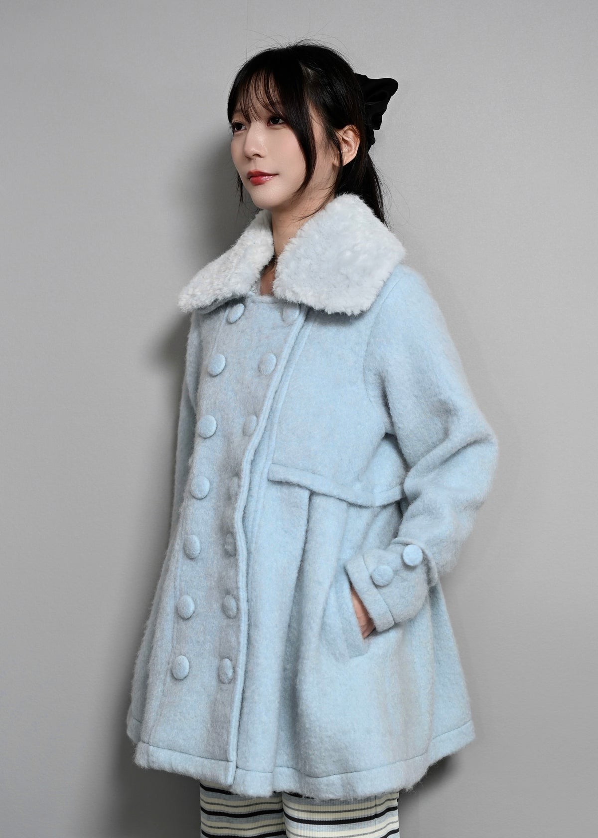 grace fur collar wool long coat