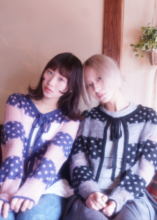 color dot knit cardigan