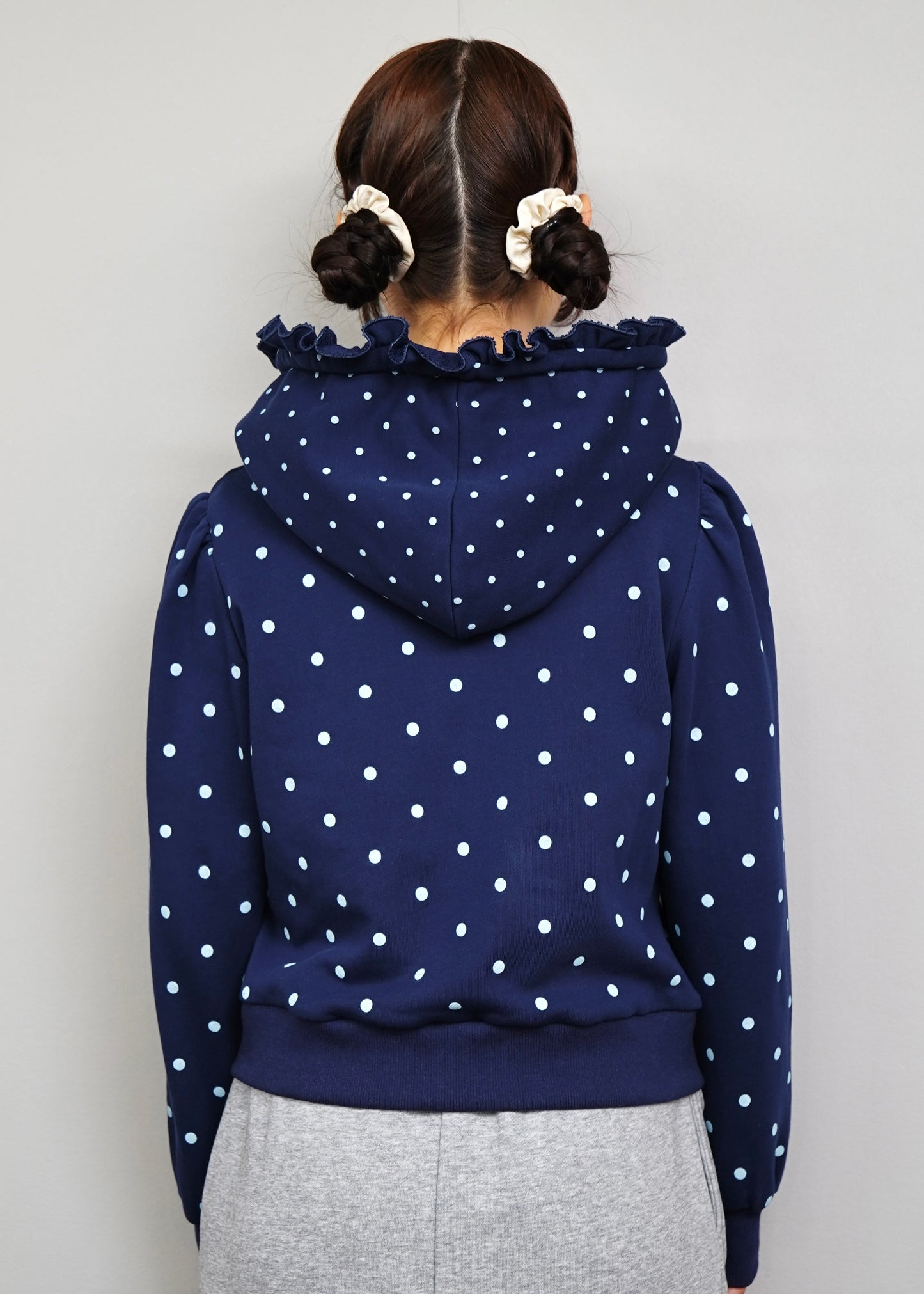 dot frill cotton zip hoodie