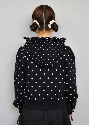 dot frill cotton zip hoodie