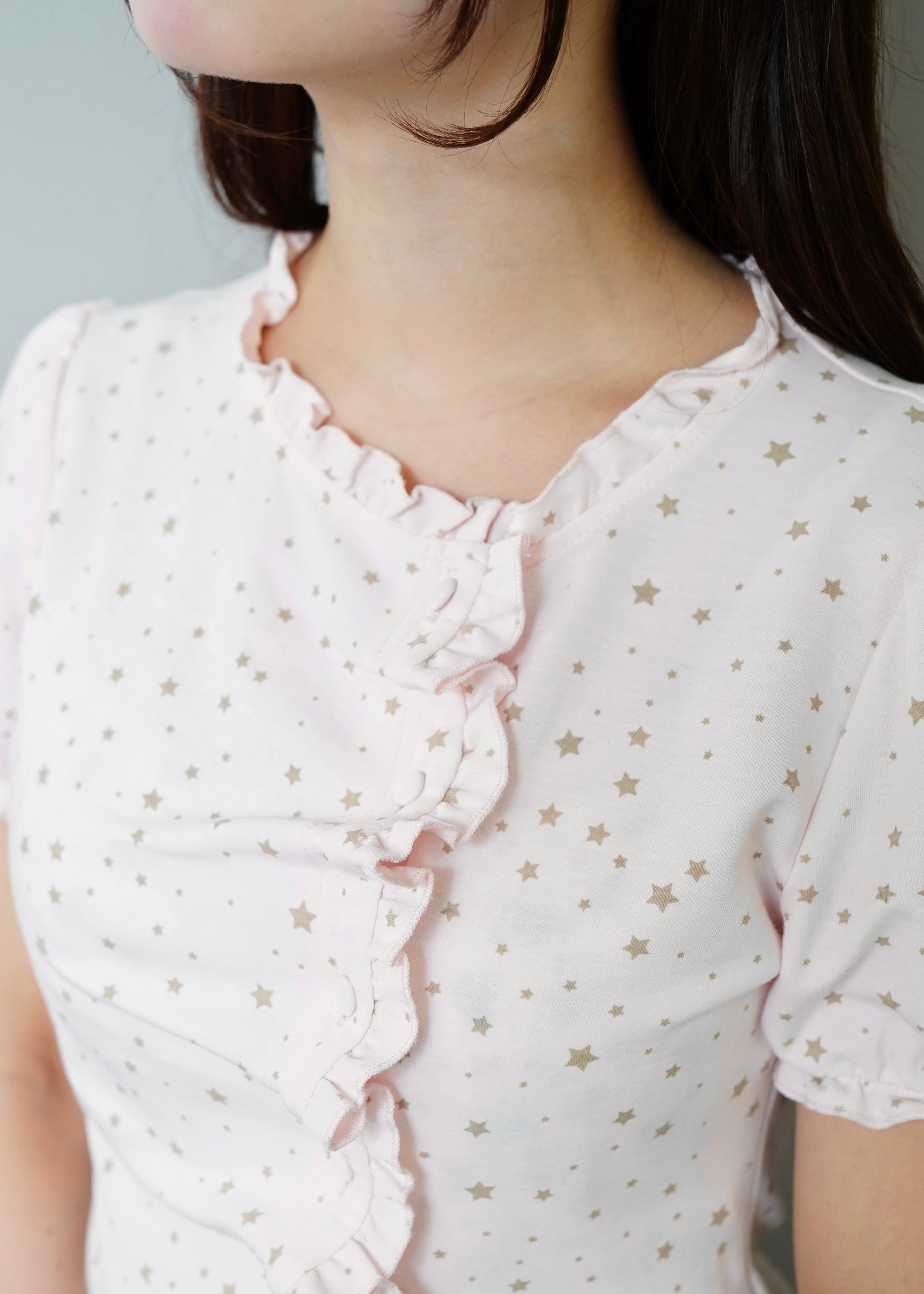 トップス twinkle star frill button-up Tee pink 予約販売】twinkle star frill button-up Tee – Tie.Me