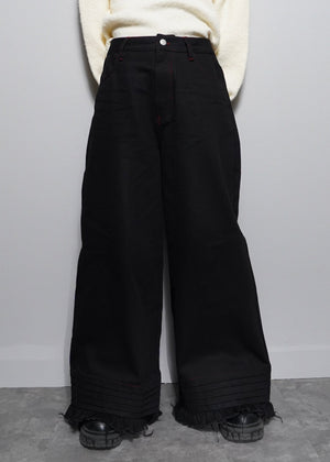 pintuck loose denim pants