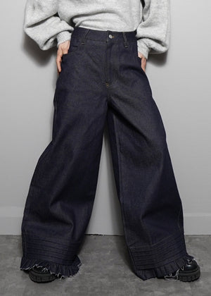 pintuck loose denim pants