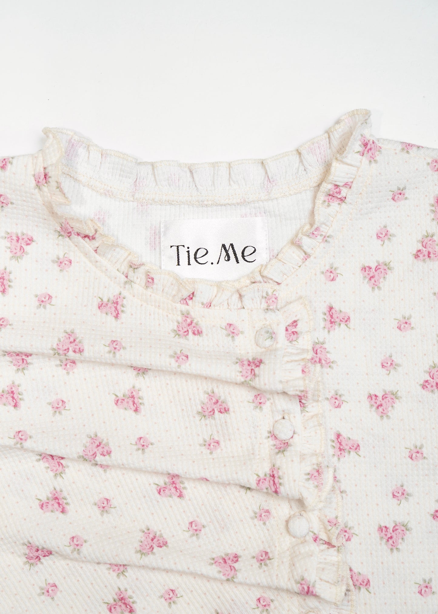 flower waffle frill button-up Tee