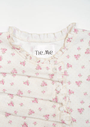 flower waffle frill button-up Tee