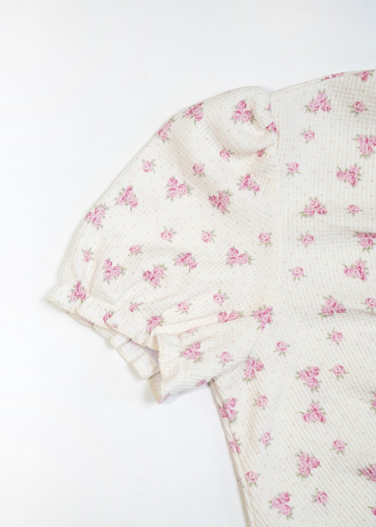 flower waffle frill button-up Tee