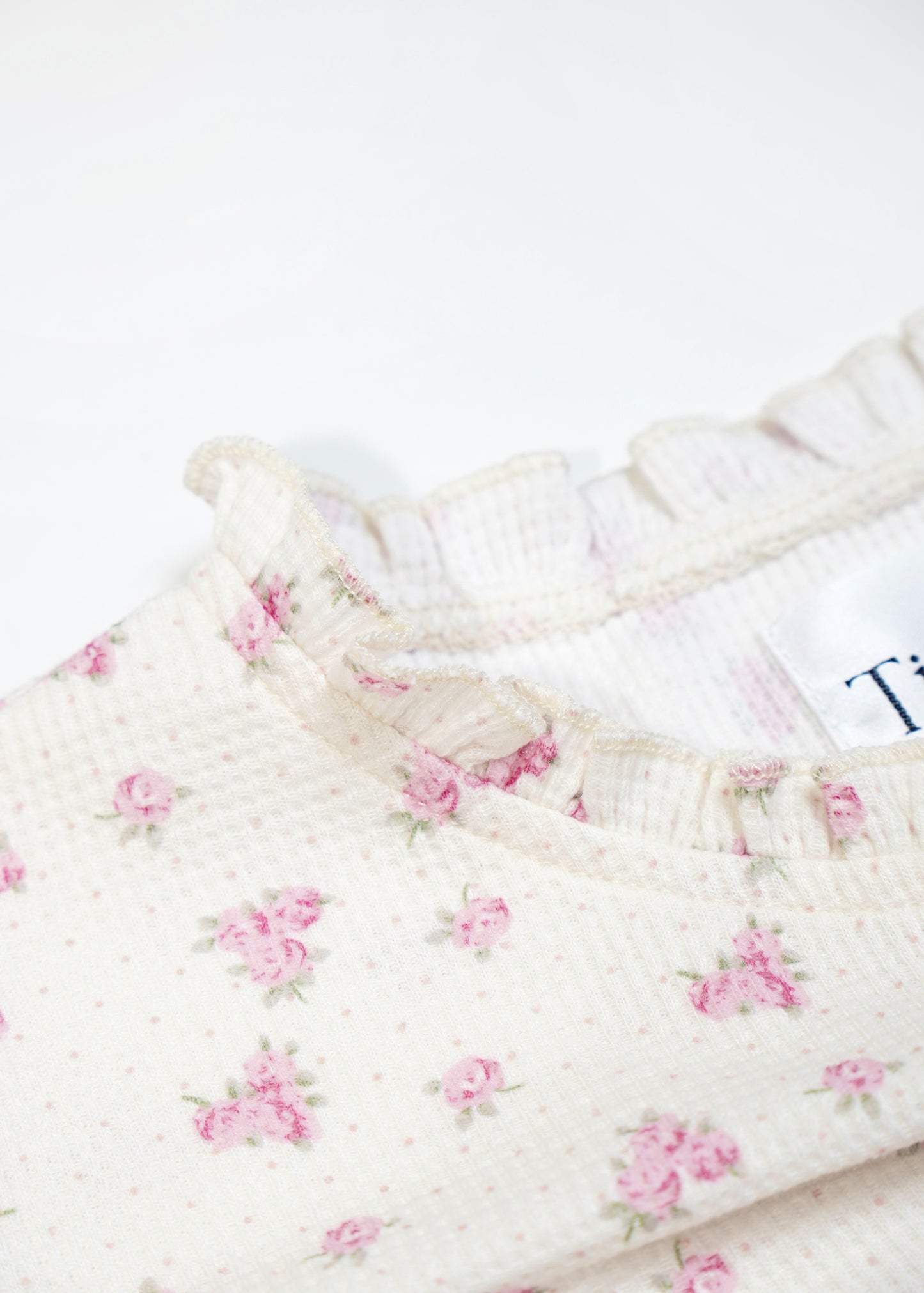 flower waffle frill button-up Tee