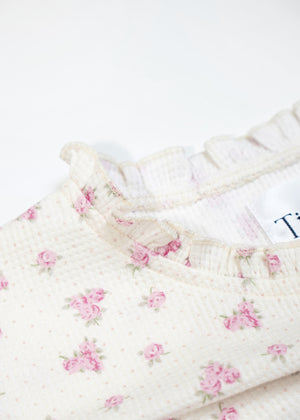 flower waffle frill button-up Tee