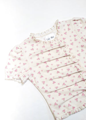 flower waffle frill button-up Tee