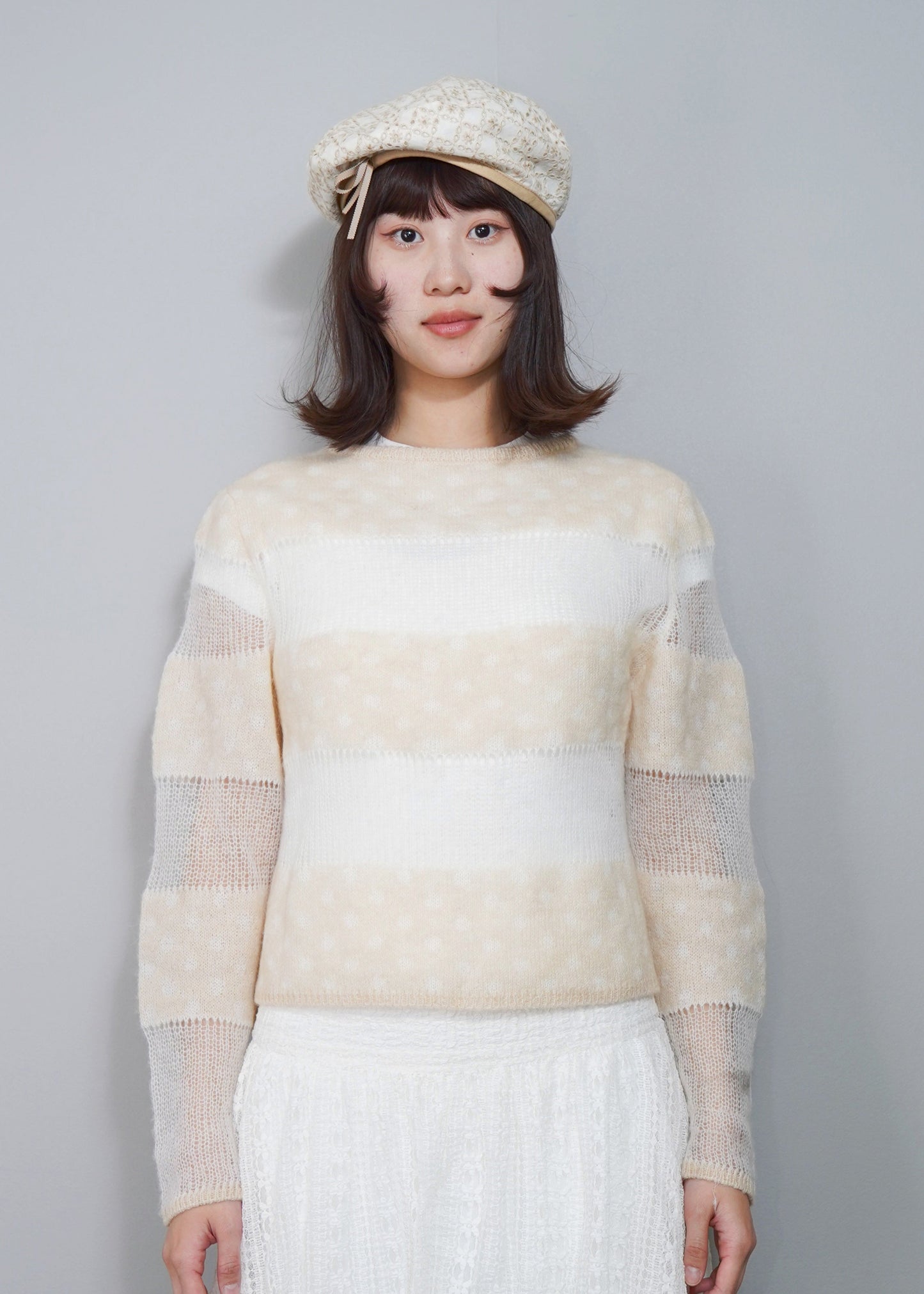 color dot knit cardigan-IVORY