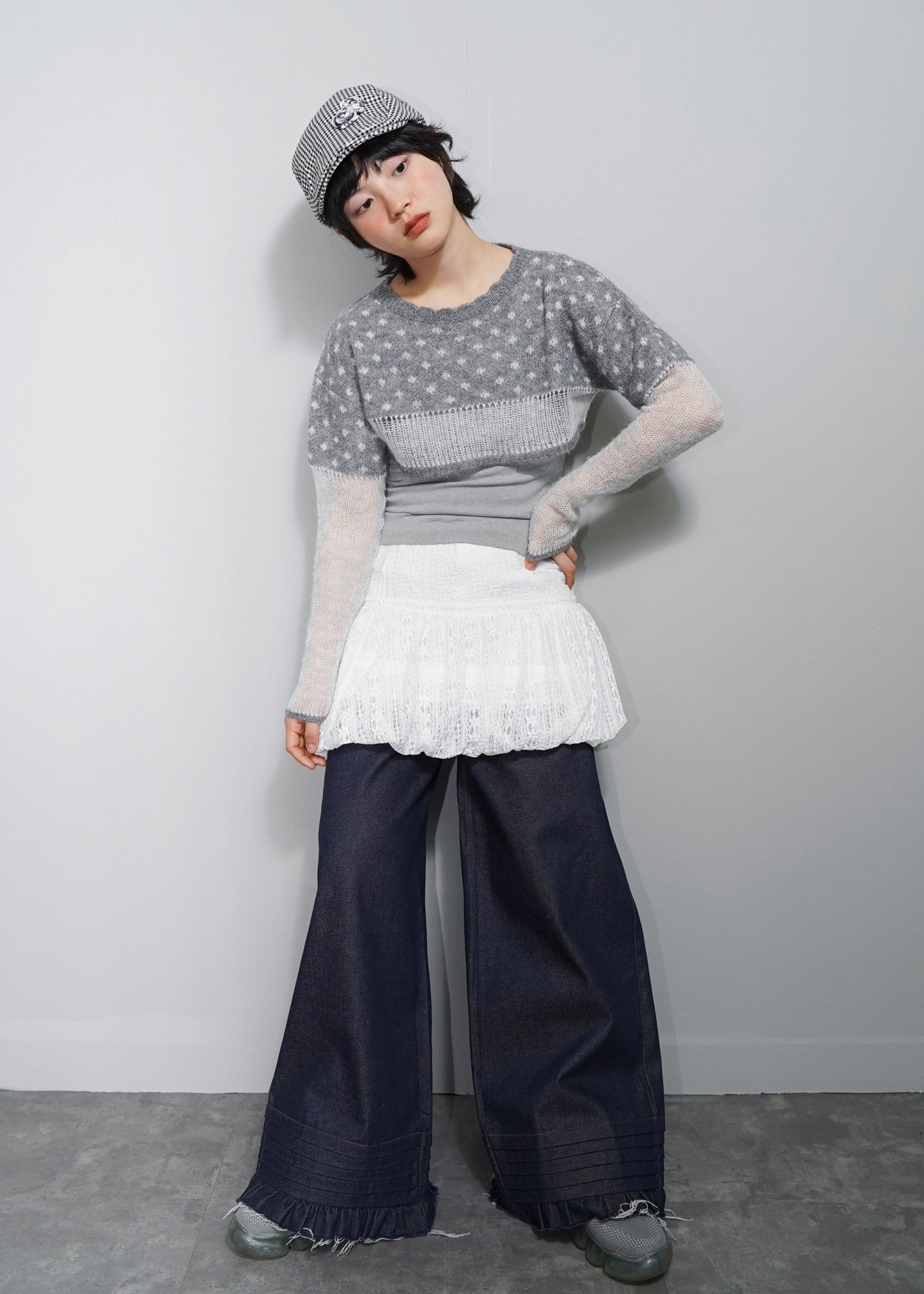 pintuck loose denim pants
