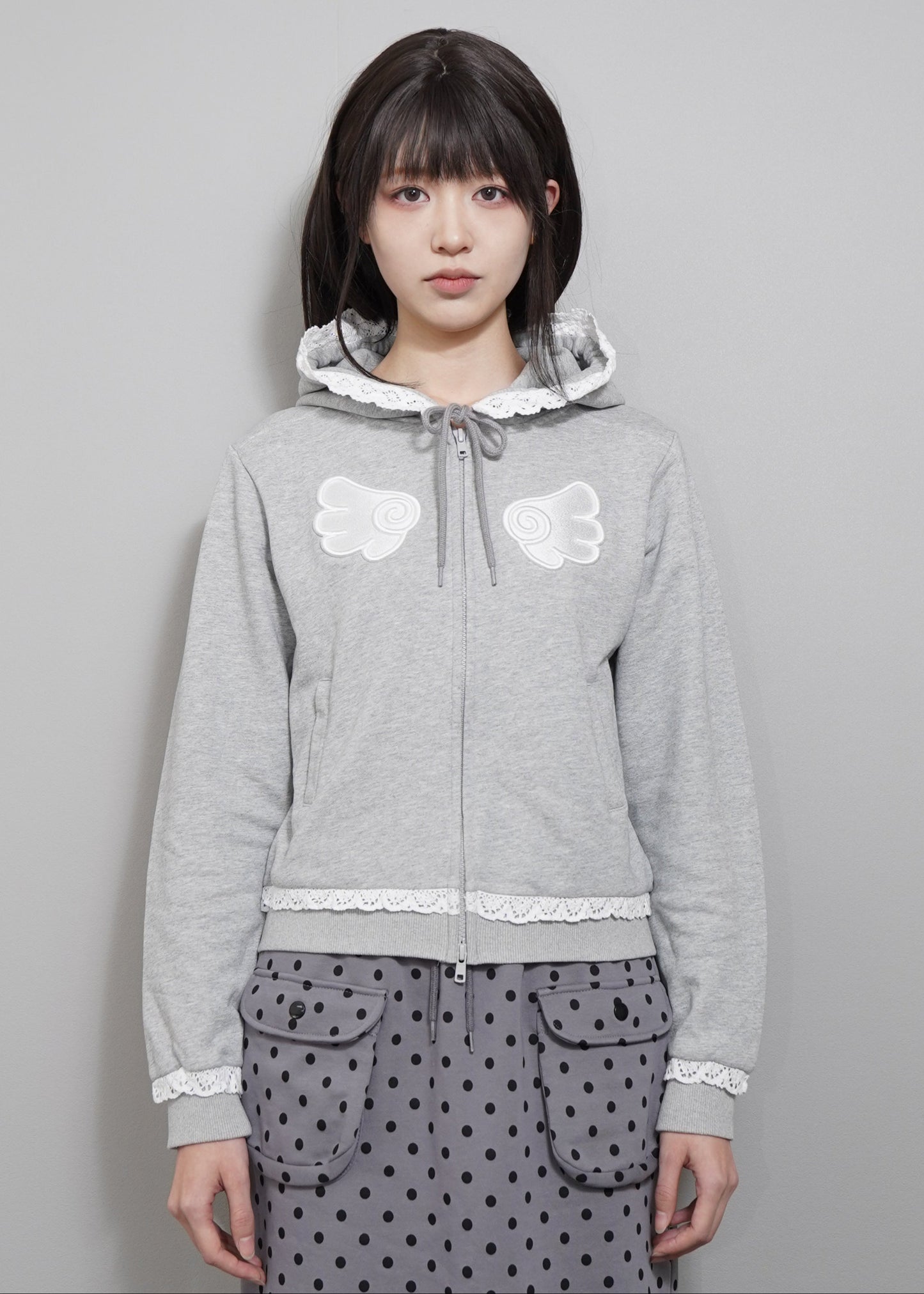 【予約販売】wings lace zip hoodie-GRAY