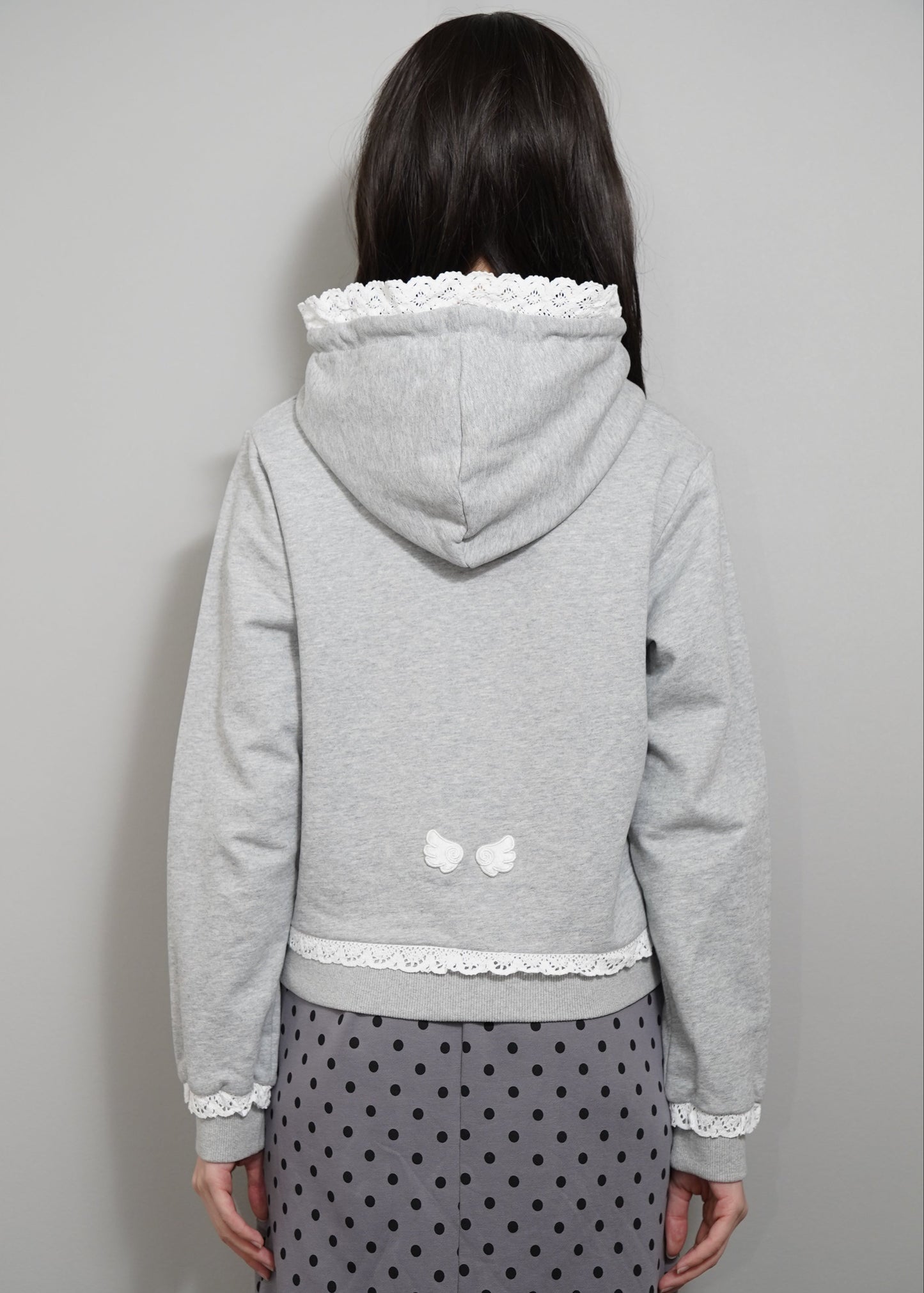 【予約販売】wings lace zip hoodie-GRAY