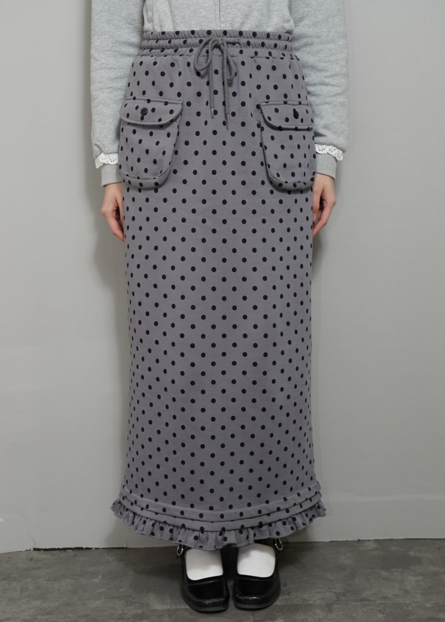 cargo frill long skirt-DOT GRAY