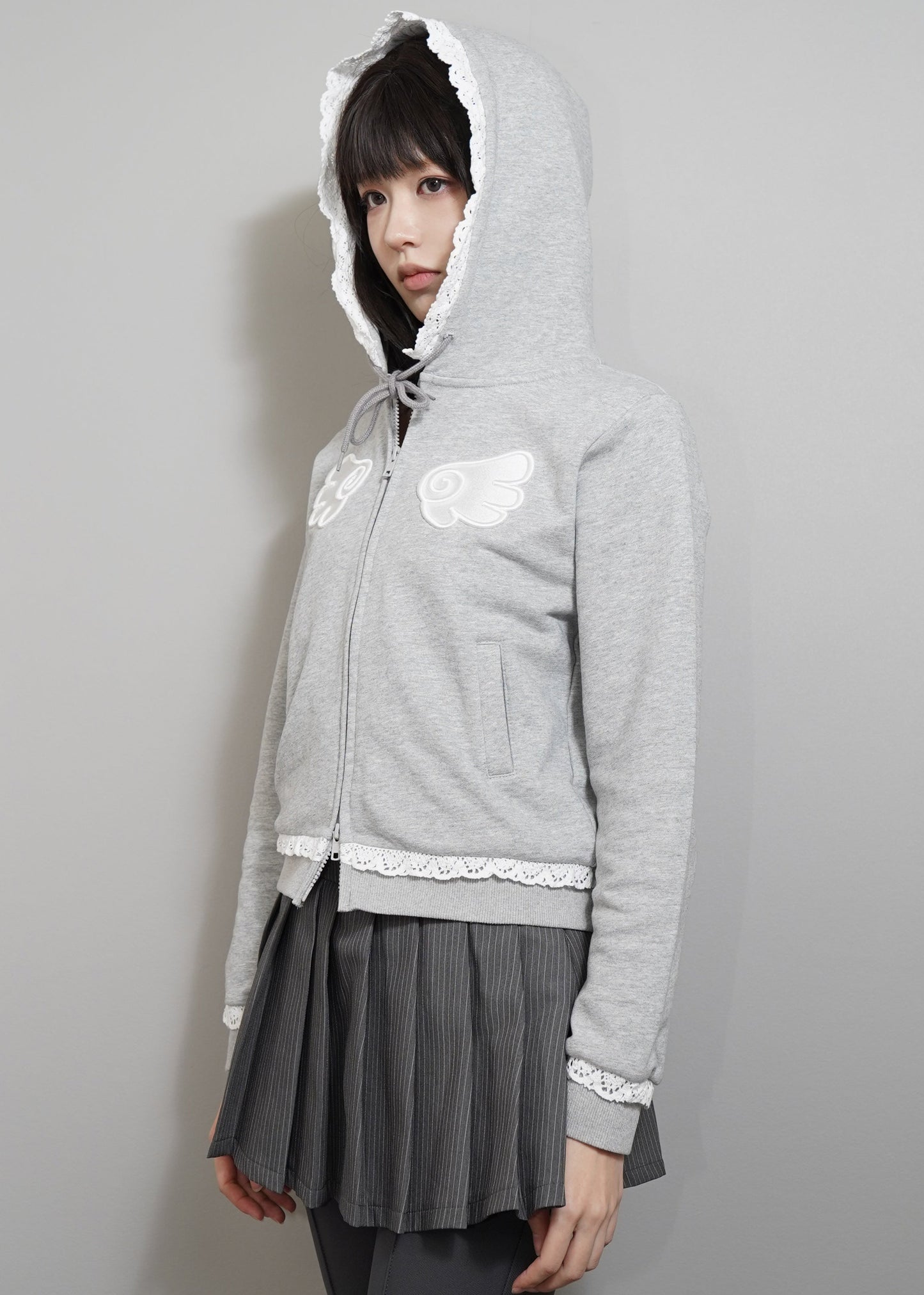 【予約販売】wings lace zip hoodie-GRAY