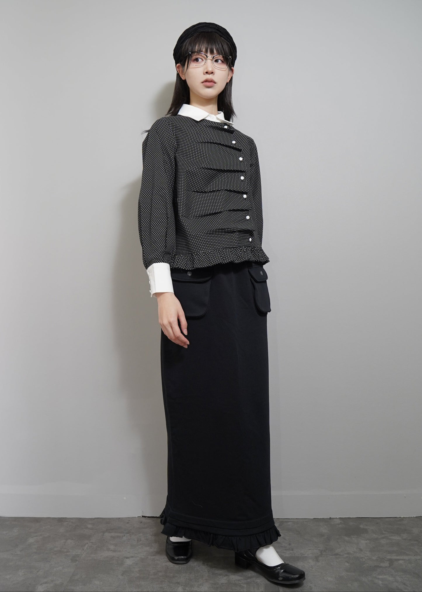 cargo frill long skirt-BLACK