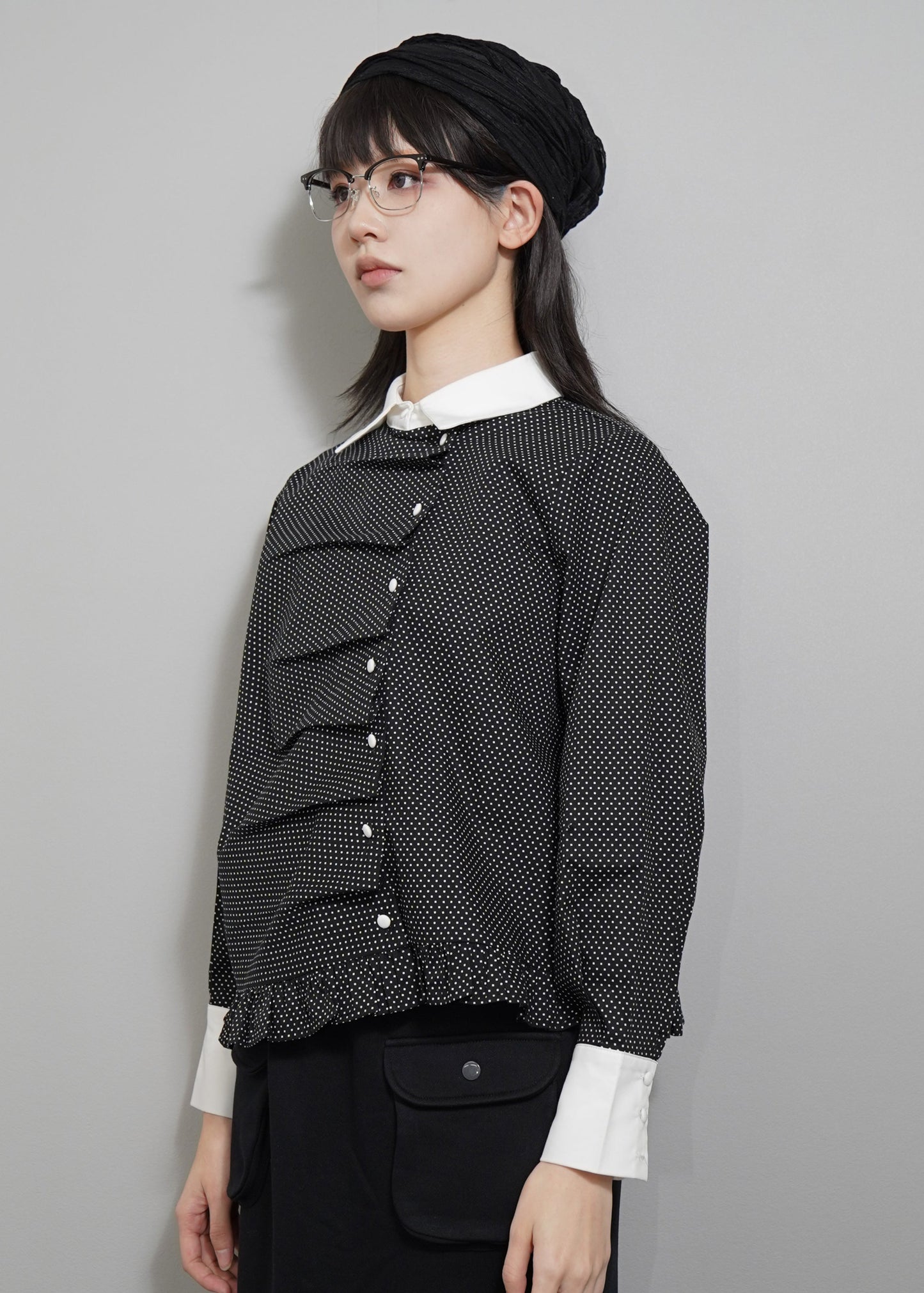 button up frill blouse-DOT