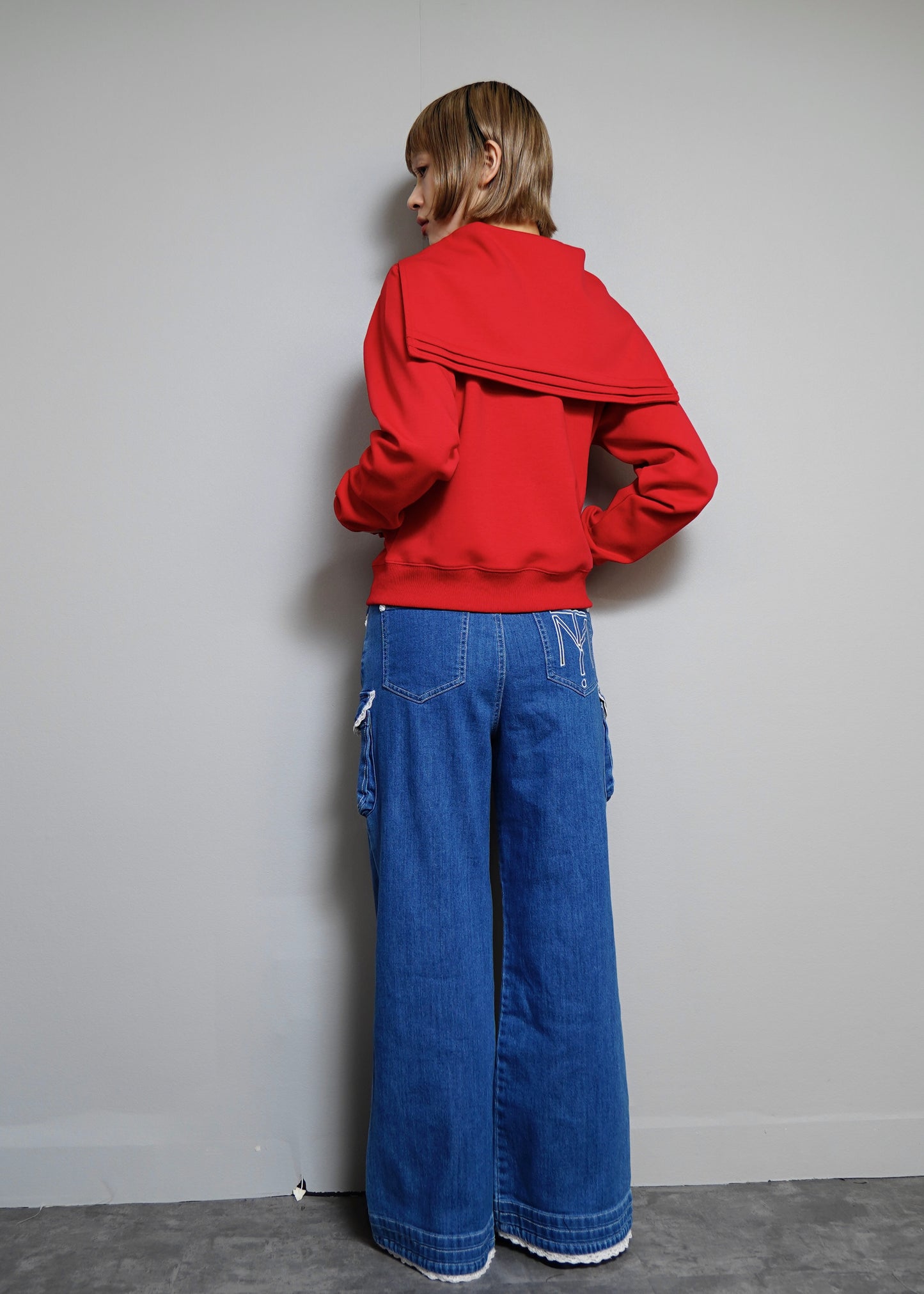 sailor collar frill zip hoodie