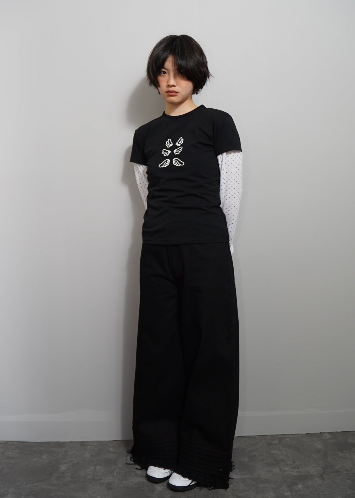 「Flying」layered T-shirt-BLACK