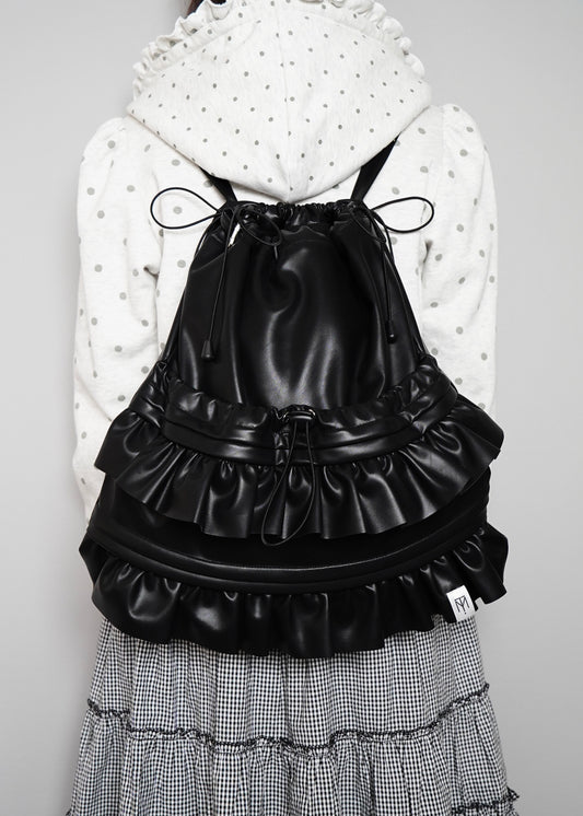 soft leather frill knapsack