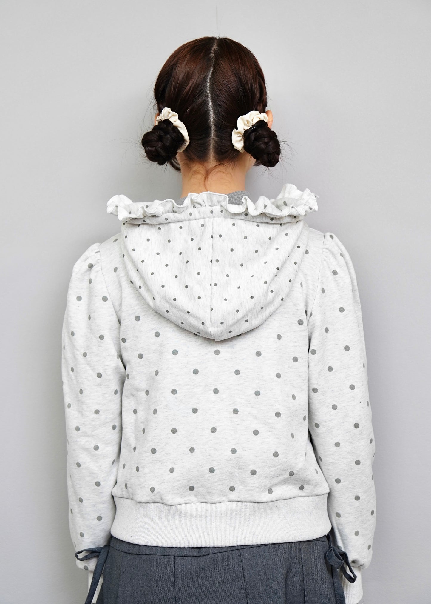 dot frill cotton zip hoodie