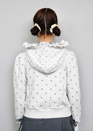 dot frill cotton zip hoodie