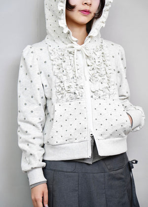dot frill cotton zip hoodie