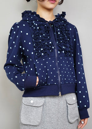 dot frill cotton zip hoodie