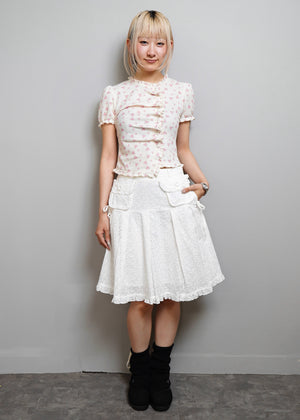 flower waffle frill button-up Tee