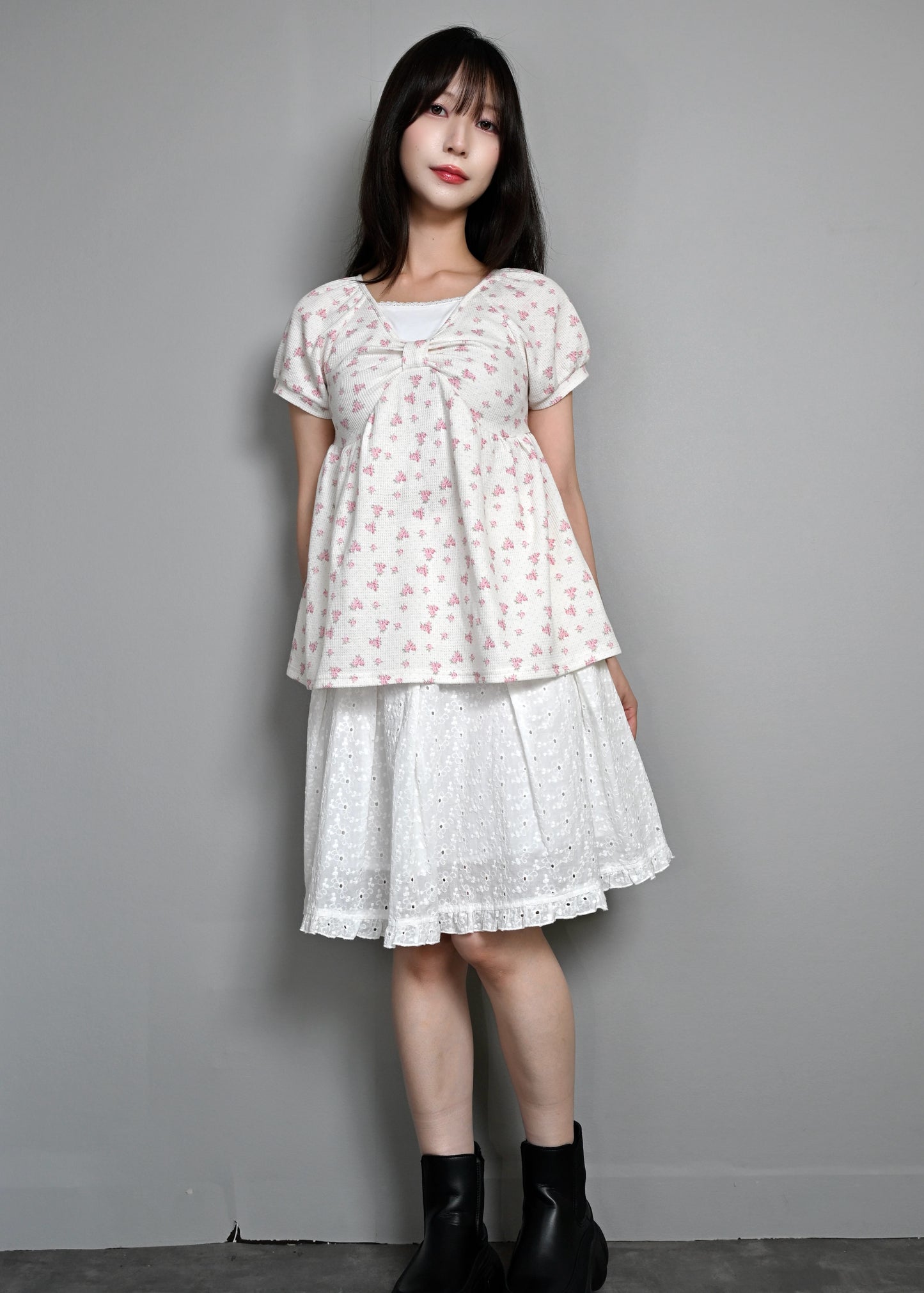 【8月初旬発送】flower waffle ribbon tunic