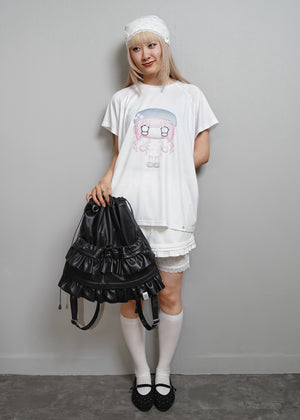 soft vegan leather frill knapsack
