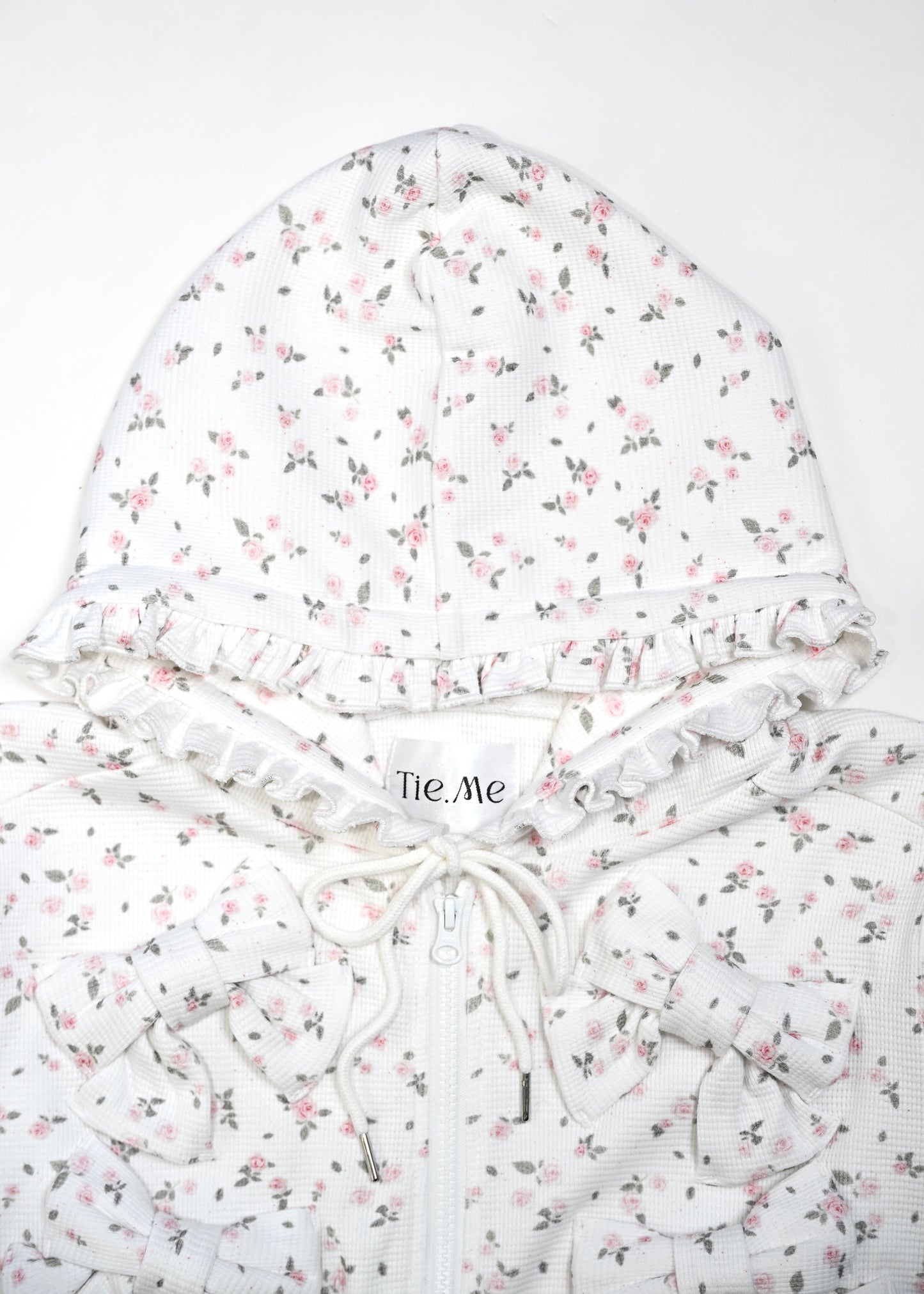 flower waffle ribbonful zip hoodie