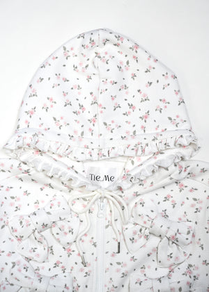 flower waffle ribbonful zip hoodie