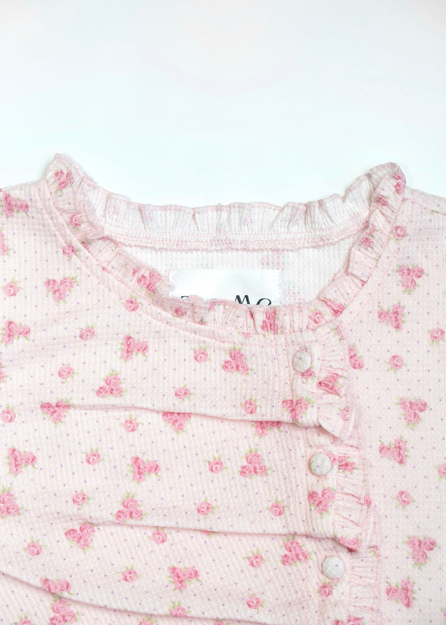 flower waffle frill button-up Tee